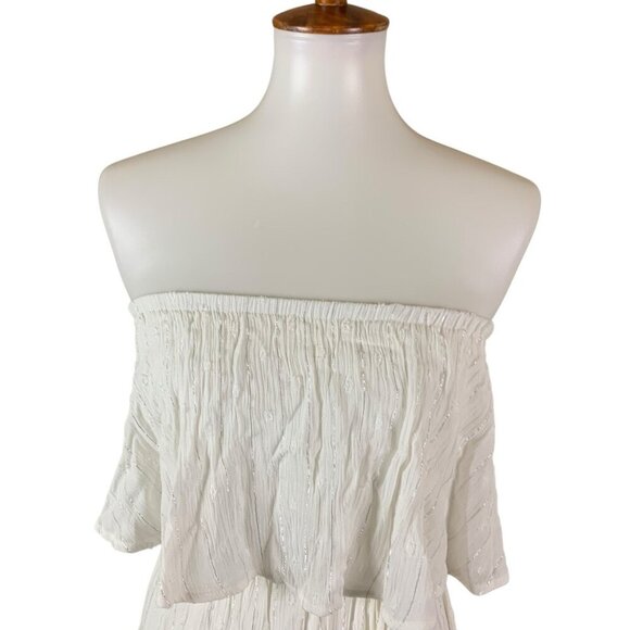 Lulus White Strapless Maxi Dress Metallic Thread Drawstring Waist XS - Picture 2 of 8